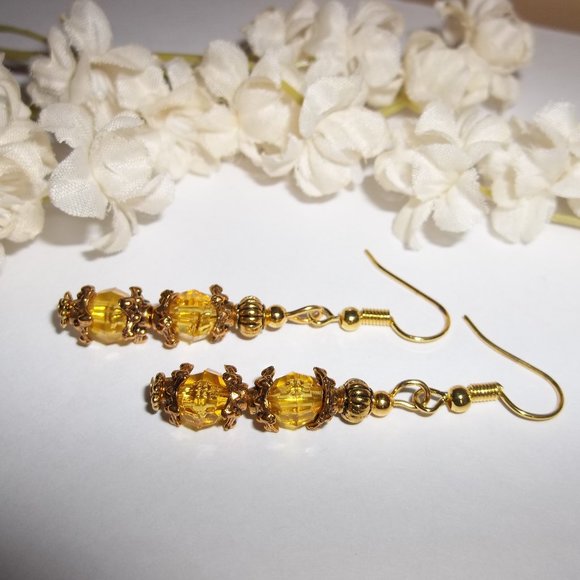Yellow Gold Beaded Dangle Earrings Set NWT 5258 - Picture 4 of 8